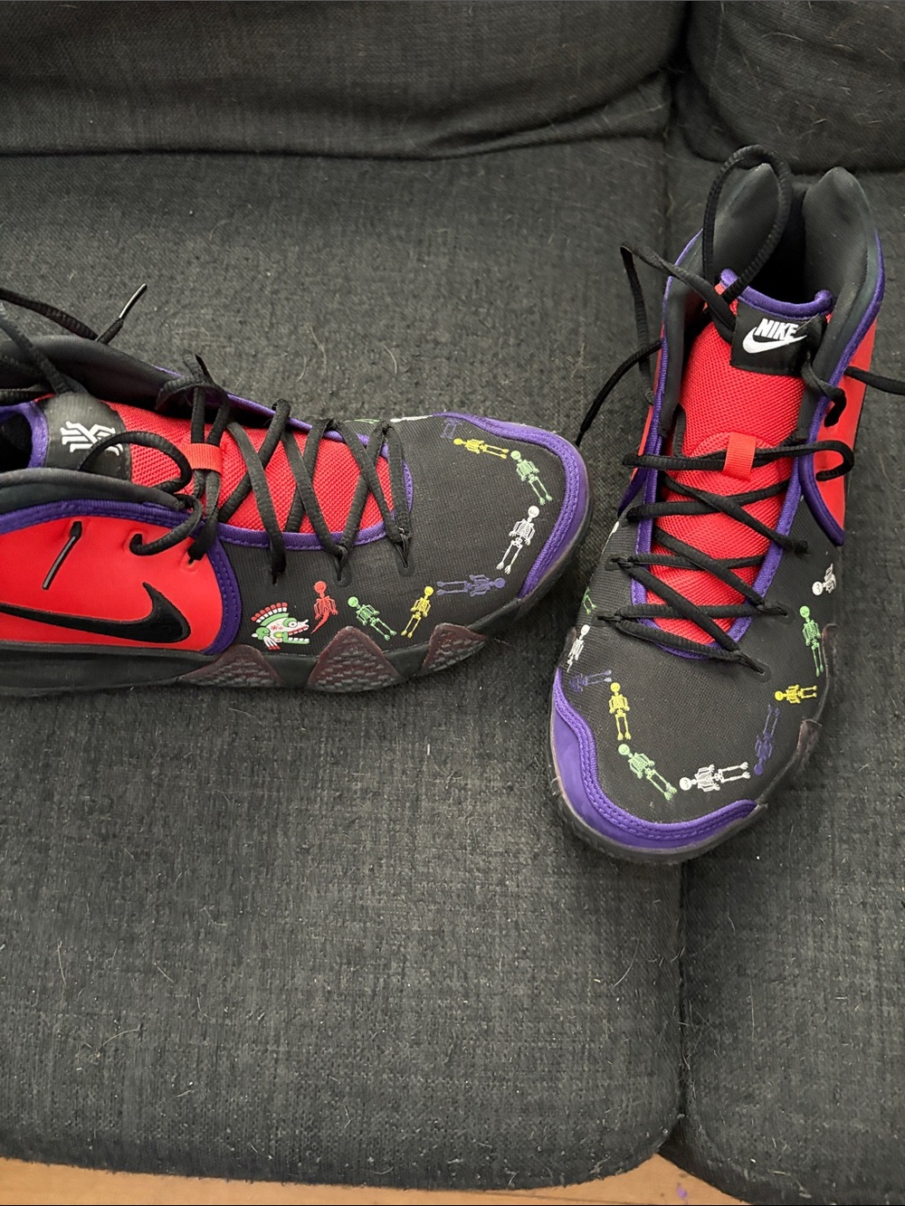 Nike mens Red and Black Basketball Shoes with Purple Trim